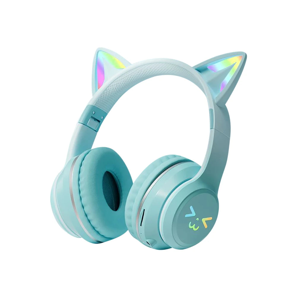 Auriculares inalámbricos degradados RGB, orejas de gato bonitas, Bluetooth, con micrófono, estéreo, para juegos de música, regalos para niñas y niños