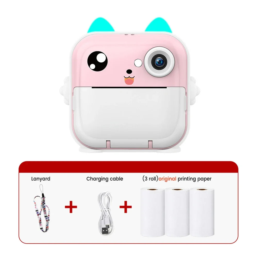 Appareil photo à impression instantanée pour enfants, mini imprimante thermique, écran IPS 2.4 pouces, vidéo HD 2400W, appareil photo numérique, cadeaux d'anniversaire pour garçons et filles