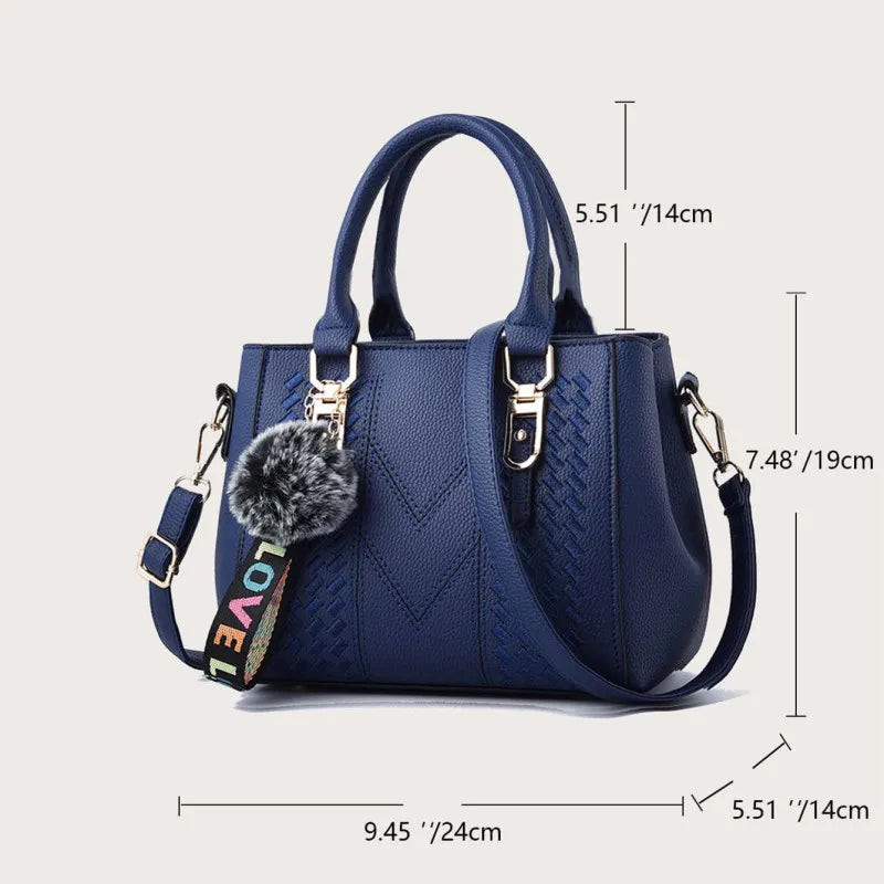 Bolsos de mensajero bordados para mujer, bolsos de cuero, bolsos de mano para mujer, bolso de mano con bola de pelo