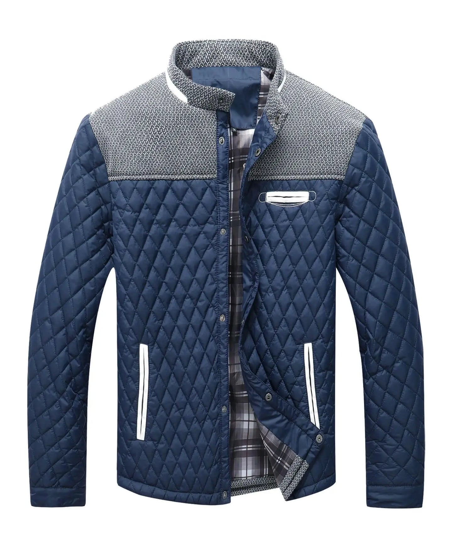 Men's Jackets Casual Bomber Coat Diamond Quilted Puffer Lightweight Casual Button Down High Quality Overshirt US Size