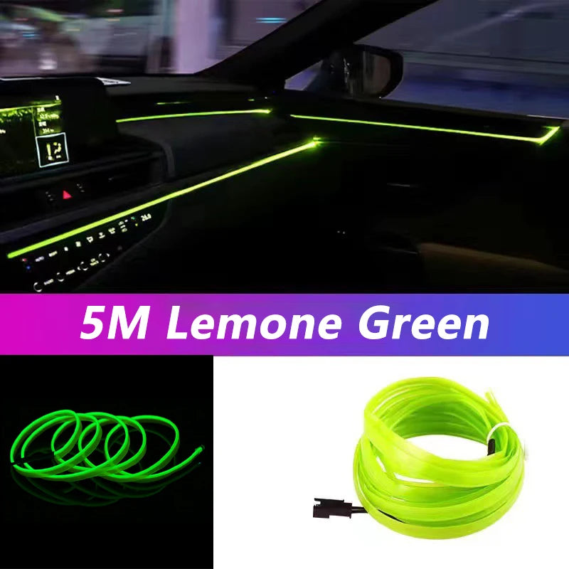 Car Interior LED Strip Light Neon EL Wire Auto Decorative Lamp DIY Flexible Ambient Light USB Party Stops Diode 5m
