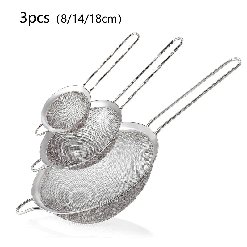 Ensemble de passoires à huile en fil d'acier inoxydable, tamis à maille fine, passoire à farine, outils de cuisson spectaculaire, accessoires de cuisine, 1 pièce, 3 pièces, 4 pièces