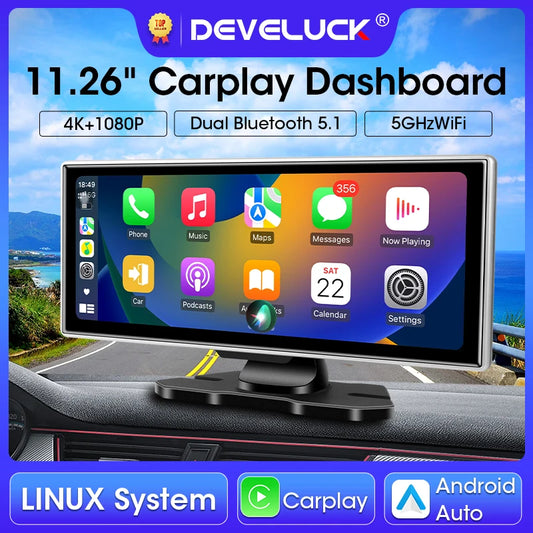 4K Car DVR Dash Cam 11.26" Dual Lens Wireless Carplay Android Auto Video Recorder GPS Navigation Monitor 5G Wifi FM AUX