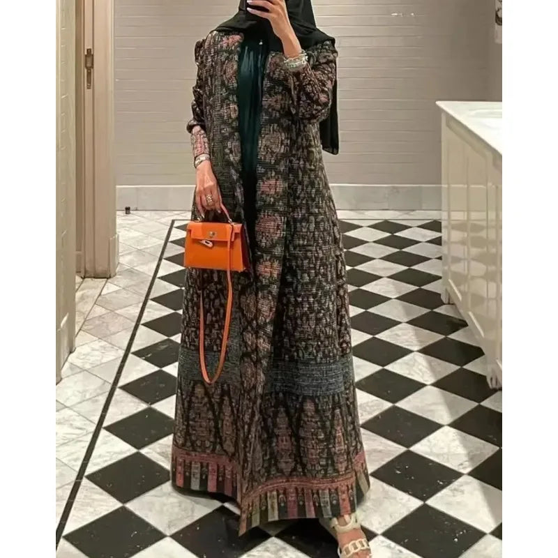 KAF femmes mode Abaya Vintage imprimé Cardigan conception ample grande taille élégante femme luxe Robe printemps automne modèle