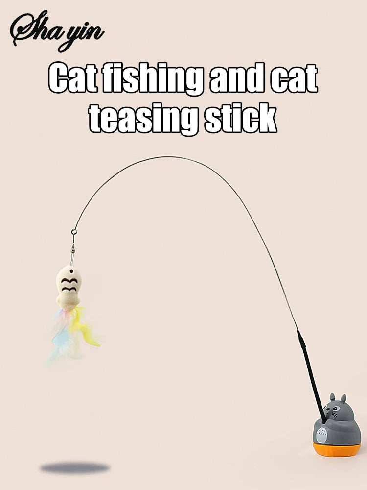 Bâton de pêche et de taquin pour petits chats, rotation à 360 degrés avec cloches à plumes et fil d'acier, 1 pièce