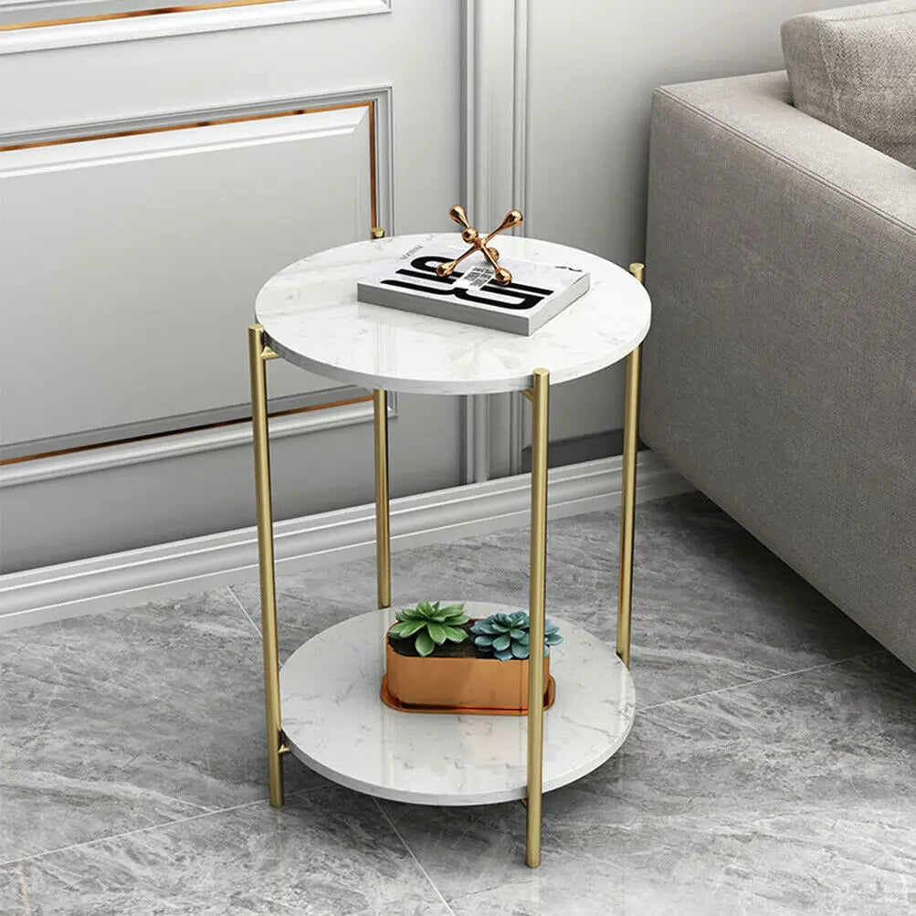 LUVODI 2-Tier Round Sofa Side Tables, Plant Stand with Storage Shelf, Metal Frame for Living Room Bedroom