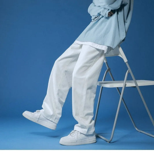 Men's and Women's White Denim Jeans, Straight Leg, Wide, Streetwear, Casual, Baggy