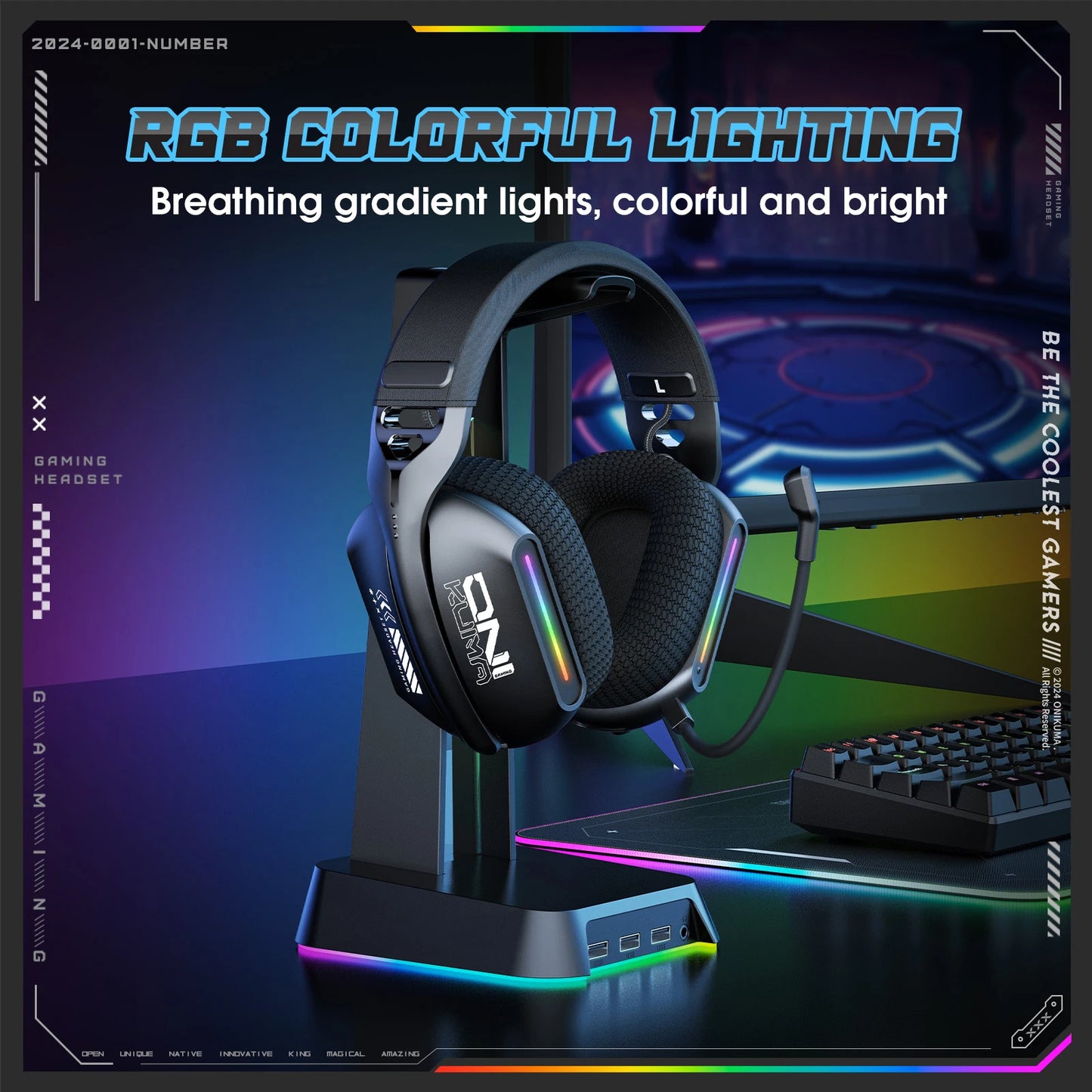 Casque gaming sans fil 3 modes — micro, éclairage RGB, Bluetooth 5.3, 2.4G, AUX 3.5mm, e-sports