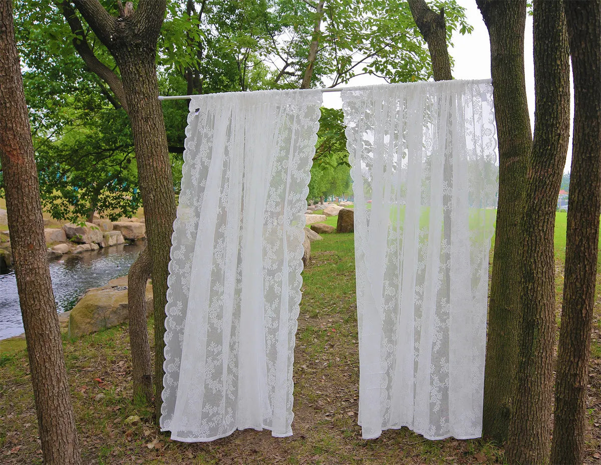 Rideaux transparents en dentelle brodée de fleurs blanches, en Voile de fenêtre de poche pour salon, chambre à coucher, décor de scène de mariage