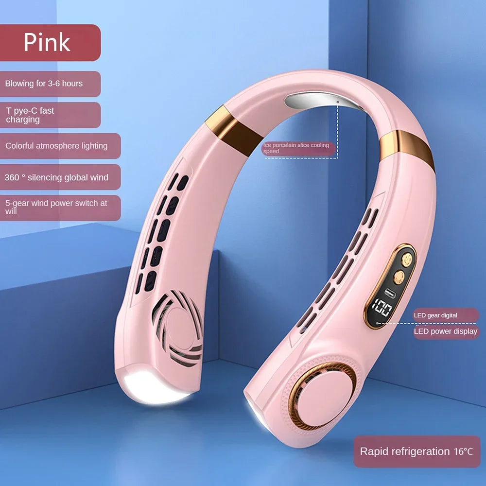 2025 Mini ventilador de cuello colgante, ventilador de cuello portátil sin aspas, enfriador de aire, pantalla digital, aire acondicionado recargable, ventilador de cuello