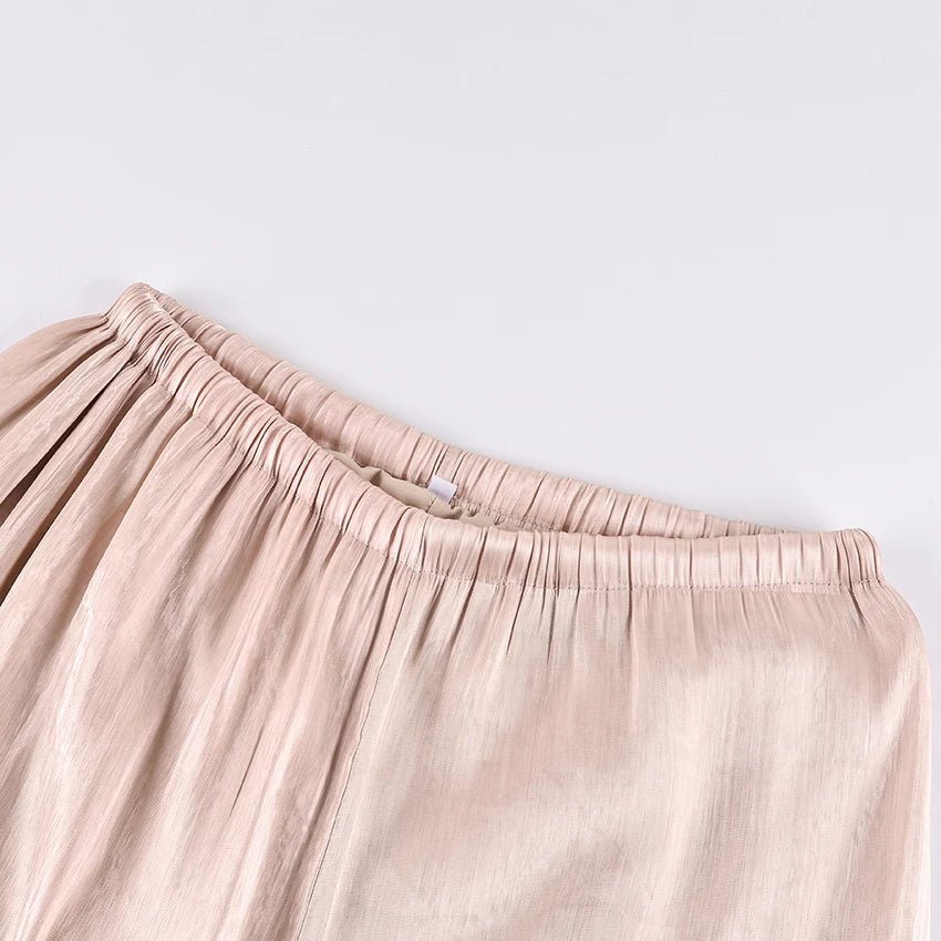 Linad élégant rose crêpe ample Bloomers pour femme rue Chic plissé pantalon femme automne Vintage taille haute pantalons longs 2025