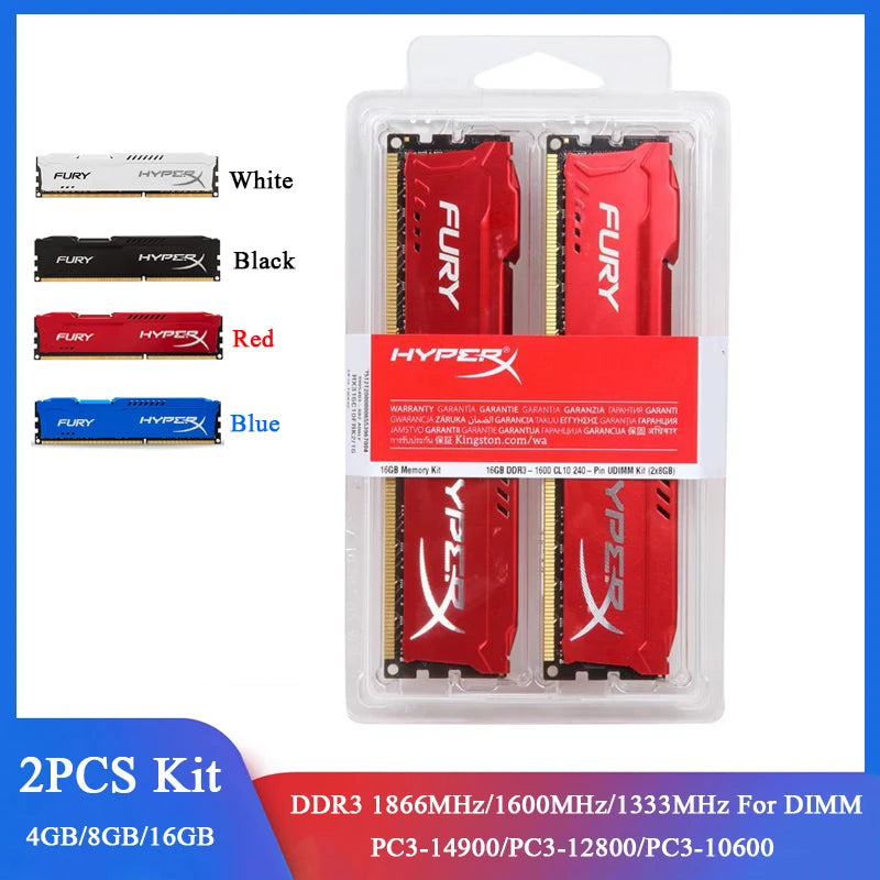Mémoire DDR3 8 Go (2x4 Go) 16 Go (2x8 Go) Kit RAM 1866 MHz 1600 MHz 1333 MHz RAM de bureau 240 broches 1,5 V DIMM PC3-12800 14900 Fury RAM