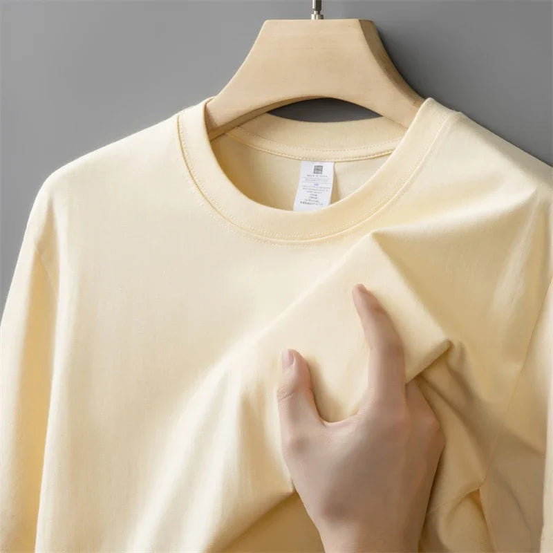 230g hommes surdimensionné épais col rond T-shirt été à manches courtes T-shirt pur coton dessus de couleur unie décontracté polyvalent T-shirt