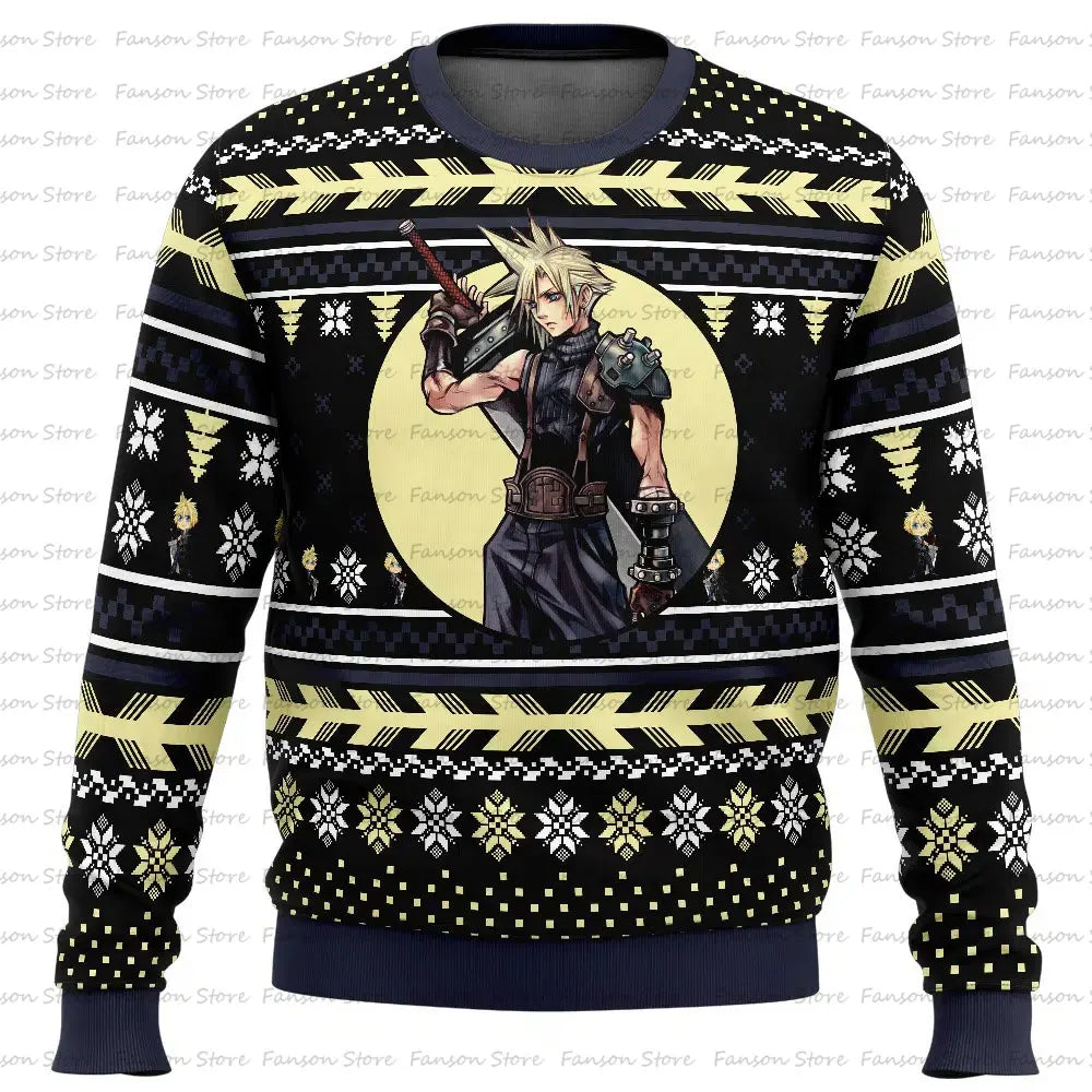 Final Nette-Rib de Navidad Anime Cartoon para hombres y mujeres, Sudadera con capucha para pareja, rib, Y-2025, 7 VII FF7 en-ly, Nueva moda