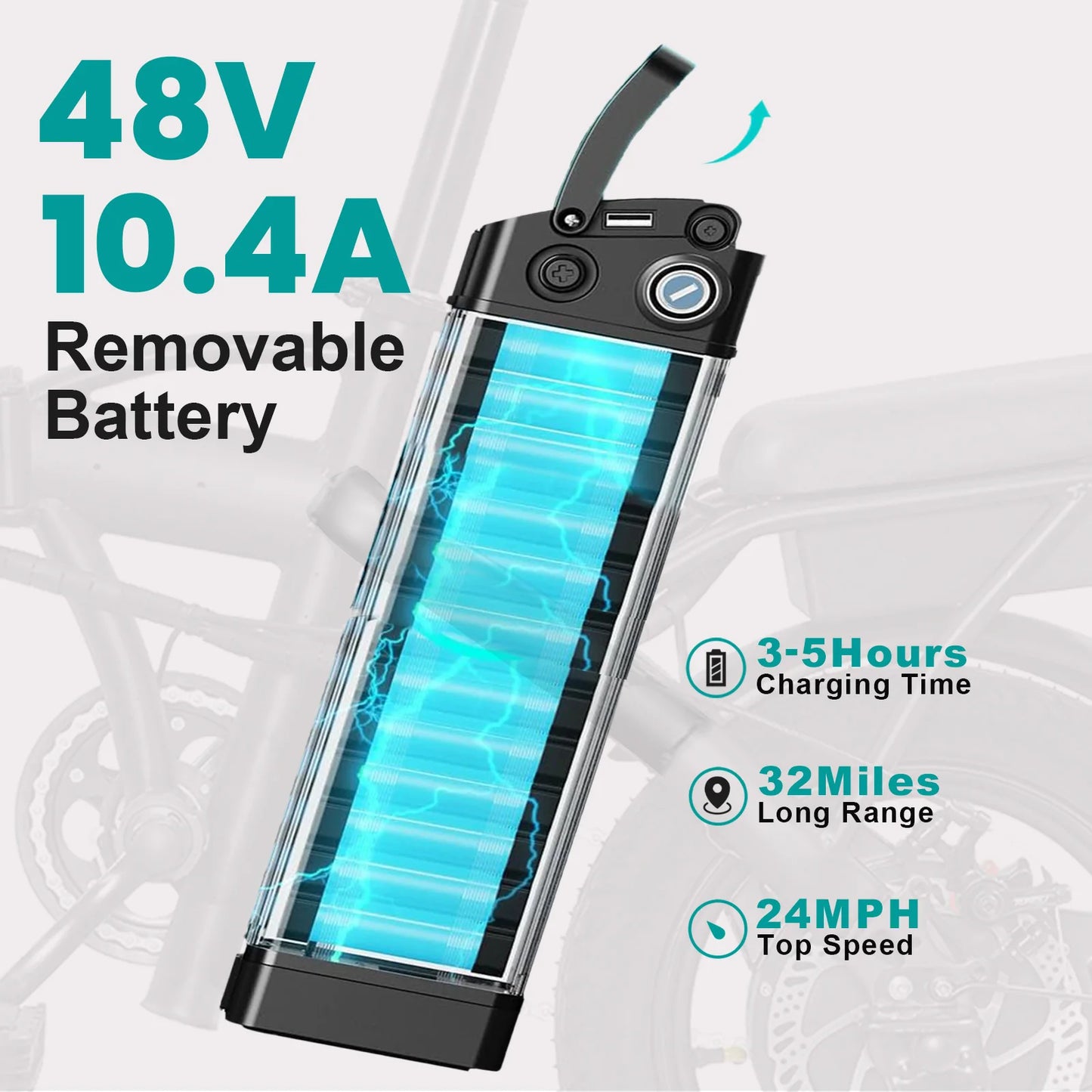 14-inch Electric Bicycle, Easy-Folding Adult Commuter Electric Bike, 500W Motor, Removable Battery, 20 Miles Max Range