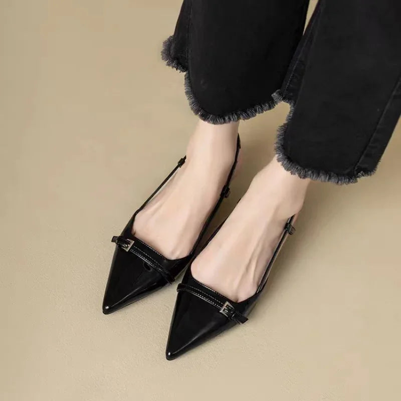 Sandalias de mujer de encanto retro en burdeos con puntera puntiaguda, tiras individuales y tacones bajos sandalias Mujer Zapatos de verano Mujer