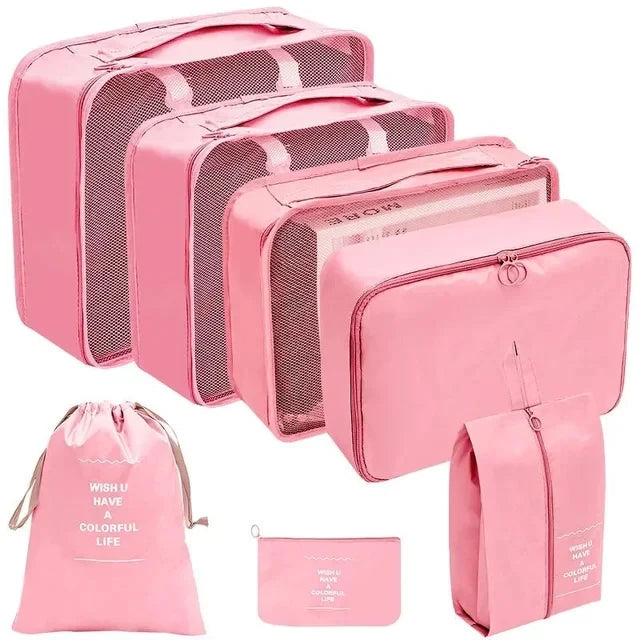 7/8/9/10 Piece Set Travel Organizer Storage Bags Suitcase Packing Cubes Set Portable Cases Luggage Clothing Shoe Tidy Folding Pouch
