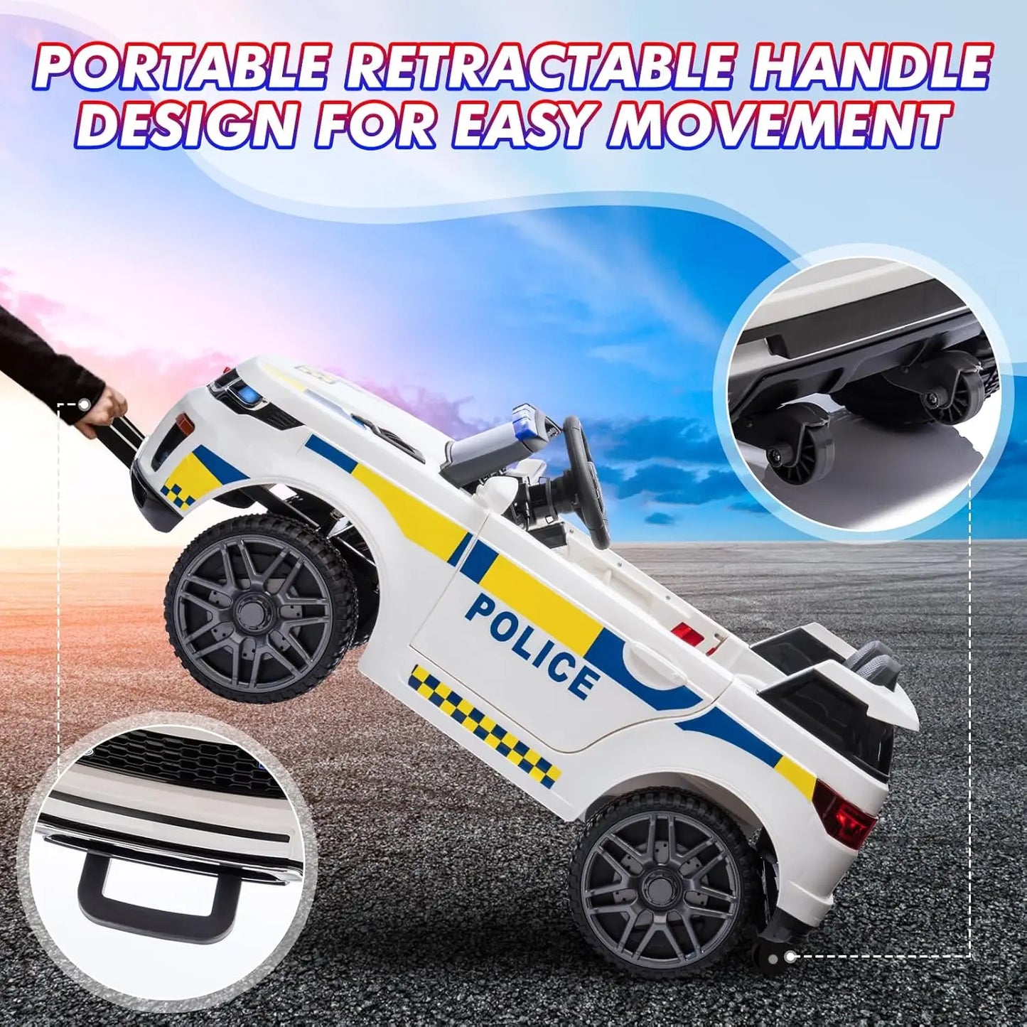 Coche para niños, vehículo eléctrico de 4 ruedas con mando a distancia, megáfono, luces intermitentes, suspensión de muelles, música