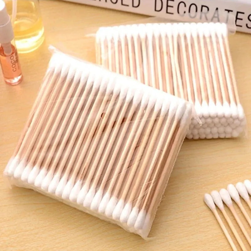 Coton-tige en bois à double tête 500 pièces — outils de maquillage, femmes, nettoyage des oreilles