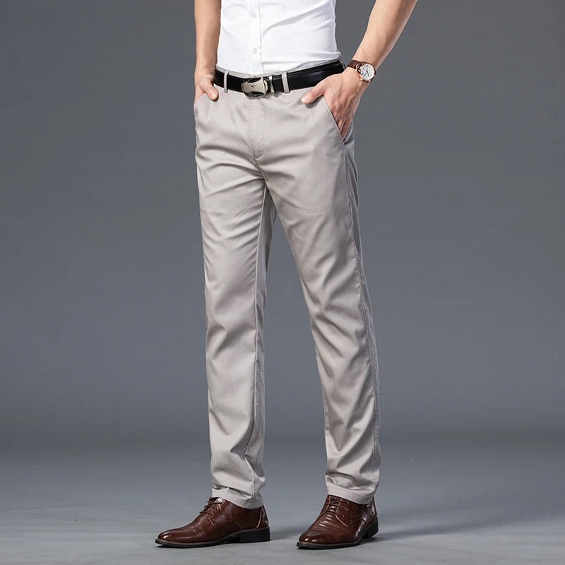 Pantalon de costume mince pour homme — affaires, décontracté, coton, vert, noir, kaki, tailles 30-40