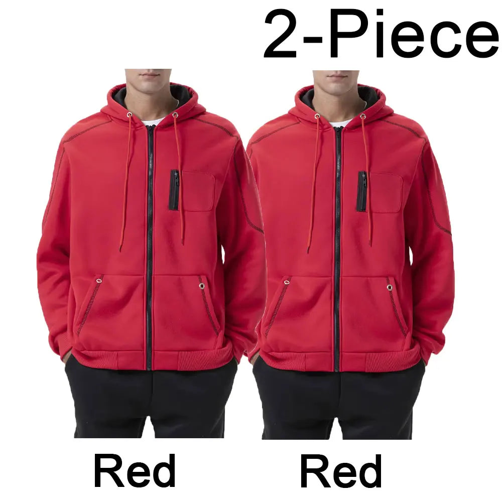 Sweat À Capuche Homme Couleur Bloc Polaire — Noir Blanc Vert Rouge Hiver