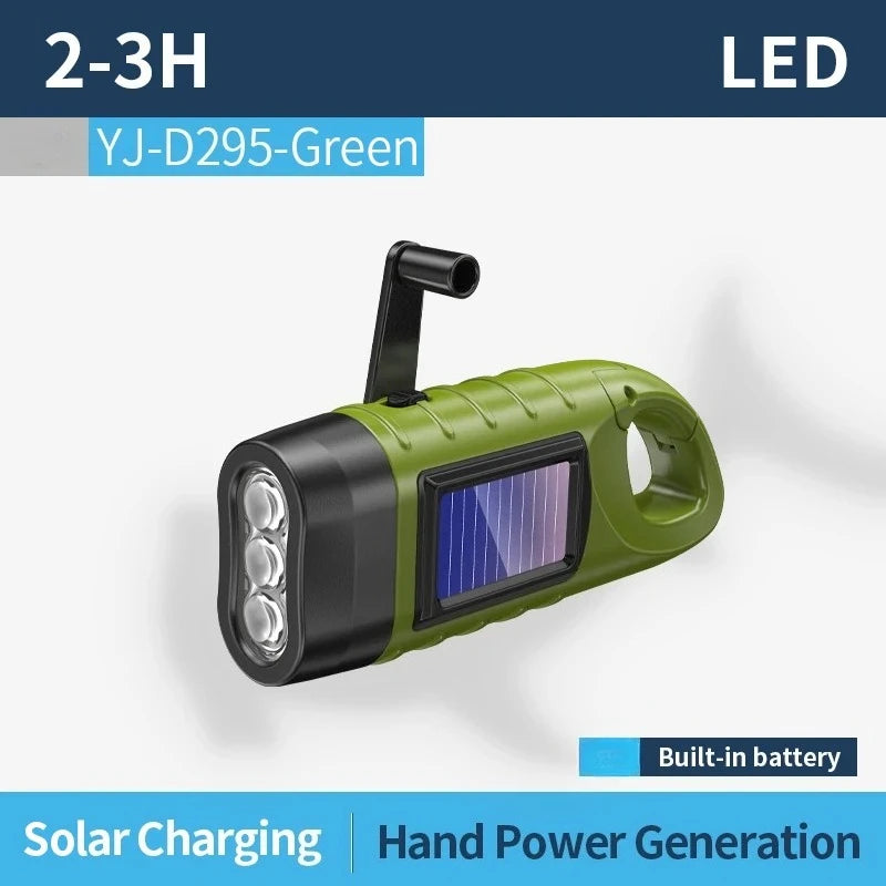 Lampe de poche LED à manivelle, équipement de survie Rechargeable à énergie solaire, torche de charge auto-alimentée, Dynamo pour pêche, bateau, randonnée