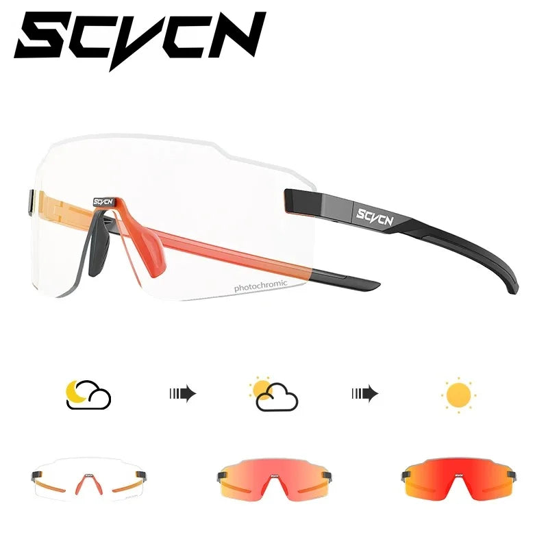 Lunettes de cyclisme photochromiques SCVCN pour hommes et femmes, lunettes de vélo de route et de VTT, lunettes de randonnée décontractées, coupe-vent