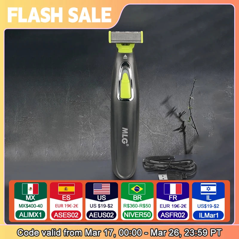 Rasoir électrique portable pour hommes et femmes — USB, lame en T, corps entier, lavable