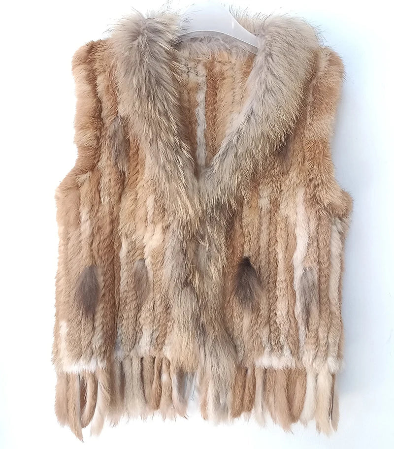 2025 automne tricoté réel lapin fourrure gilet femmes chaud hiver véritable fourrure Gilets femme casual véritable fourrure gilet