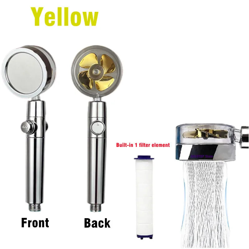Pommeau de douche avec ventilateur Turbo, Rotation à 360 degrés, haute pression, économie d'eau, Spray réglable, filtres, accessoires de salle de bains