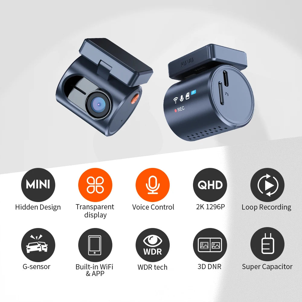 Dashcam Mini 2K WiFi — Surveillance Parking 24H Enregistreur Commande Vocale