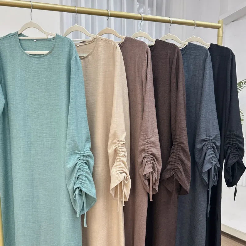 Robe modeste pour femmes musulmanes, arabie saoudite, Eid dubaï, Abaya uni, fête de vacances islamique, couleur unie, turquie, poignets à lacets, vêtements longs, 2024