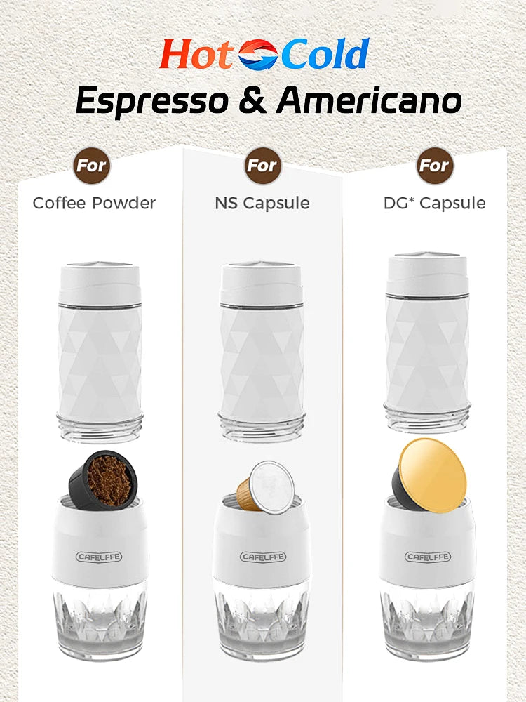Machine à café portable 3 en 1 — eau chaude/froide, expresso manuel, capsules et café moulu, randonnée