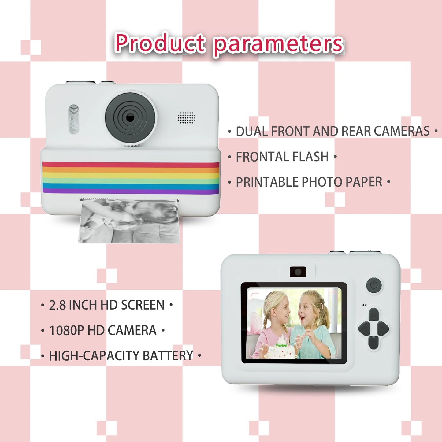 Cámara digital para niños para fotografía Mini impresora térmica portátil Impresión instantánea Cámara de fotos para niños Juguete de video HD de 2.8 pulgadas Regalos