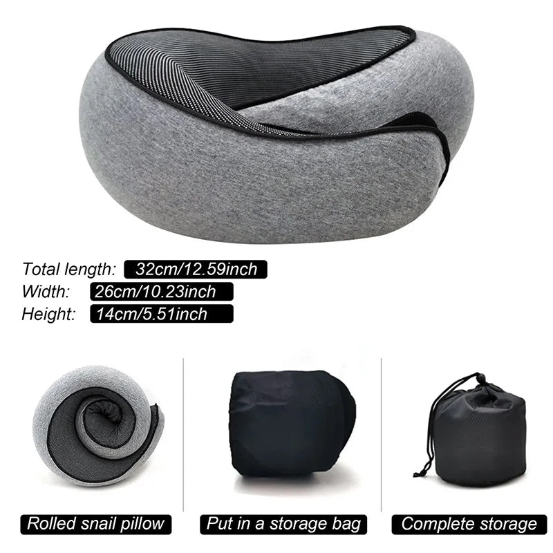 Oreiller de voyage en forme de U en mousse à mémoire de forme, style escargot, soutien du cou, portable, réglable, doux, pause du midi, oreillers de sommeil