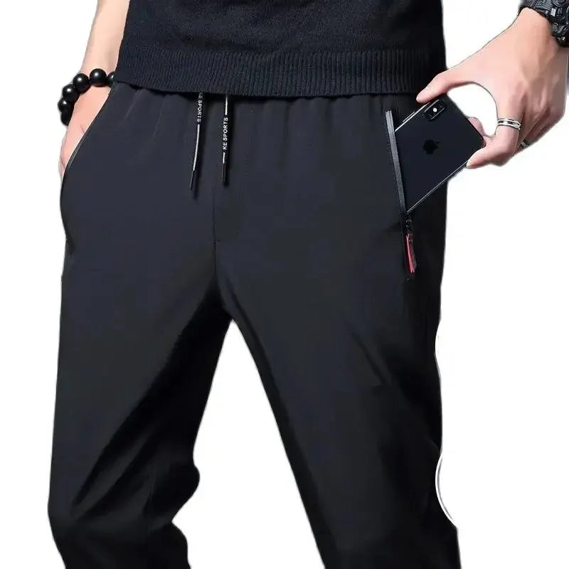 Pantalon décontracté homme stretch — coupe ajustée, taille élastique, style coréen, bleu, noir, gris, grande taille