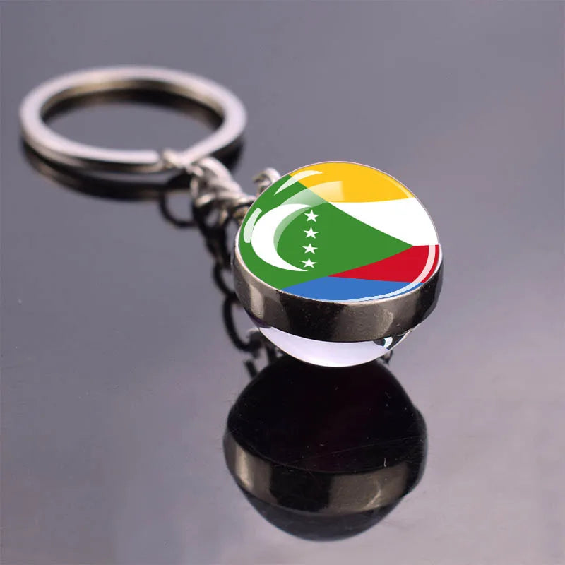 African Flag Keychain, Algeria, Somalia, Tunisia, Morocco, Egypt, National Flag, Double-sided Glass Ball Pendant, Gift