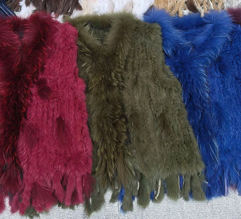2025 automne tricoté réel lapin fourrure gilet femmes chaud hiver véritable fourrure Gilets femme casual véritable fourrure gilet