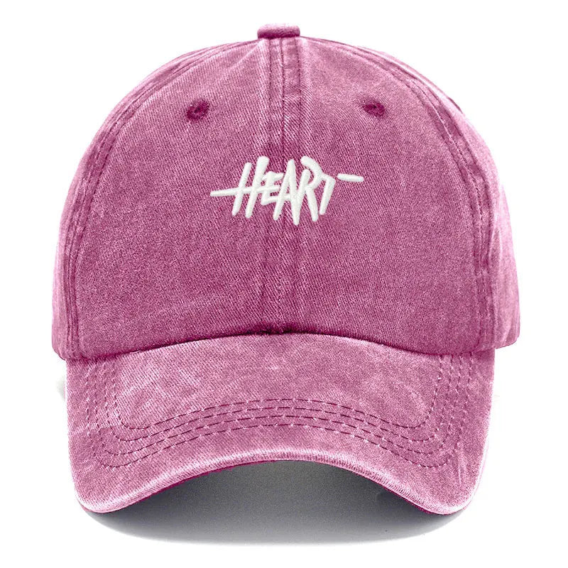 Unisex Vintage Washed Cotton Baseball Cap, Heart Embroidery, Soft Gorra Hip Hop Trucker Style, for Daily Wear and Outdoors