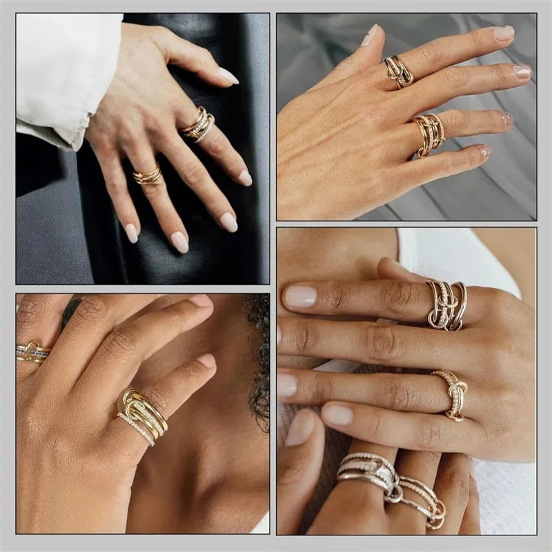 Une Niche bague de bijoux en cuivre bicolore à quatre anneaux, hypoallergénique, Style Ins, artefact empilable, adapté aux bijoux pour jeunes femmes