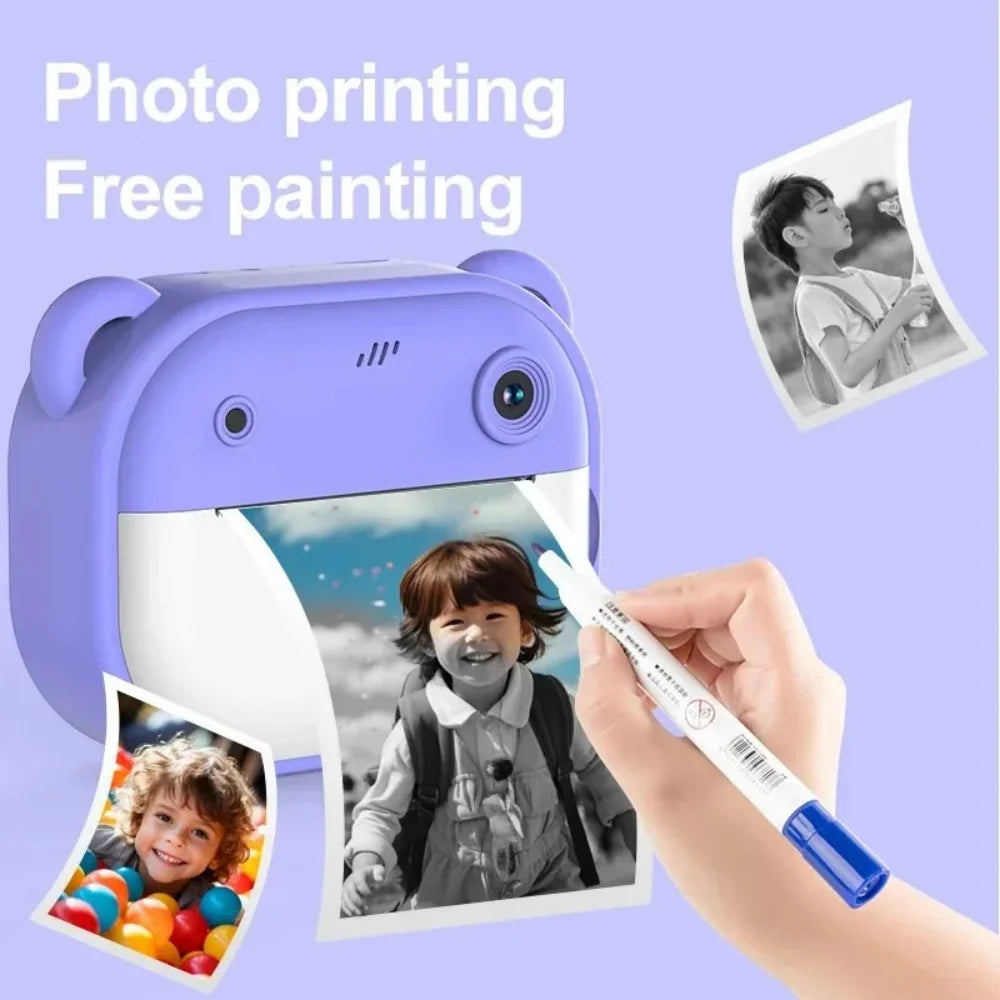 Instant camera for children, mini digital video camera for children, 1080P screen, thermal paper printing + 32G memory card