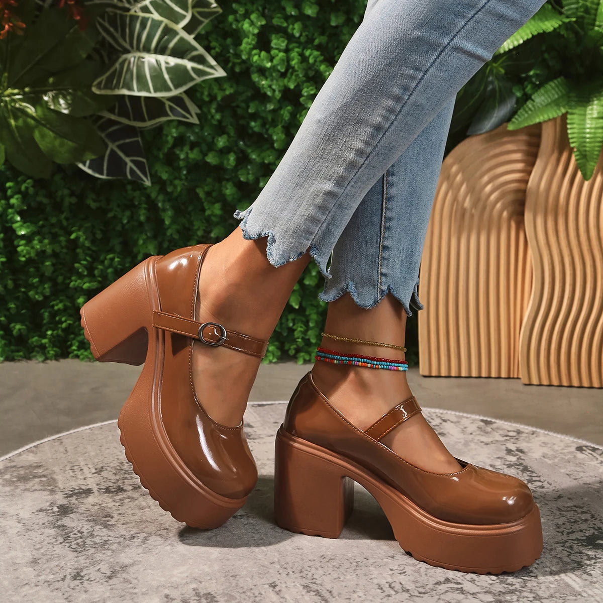 Chaussures Mary Jane noires à talons très hauts pour femme 2026, escarpins gothiques à plateforme épaisse, grande taille, avec boucle de cheville, chaussures de soirée Lolita 42