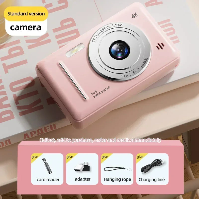 Appareil photo numérique rétro CCD portable — double caméra, flash, 50 MP, mise au point automatique