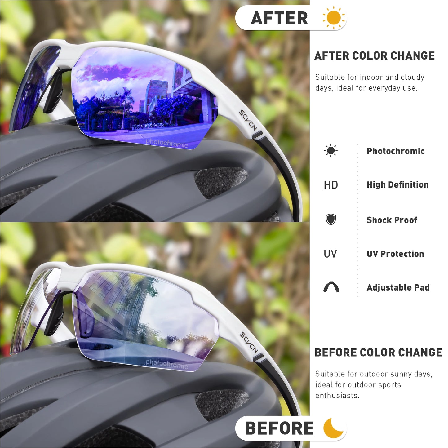Lunettes de randonnée polarisées SCVCN, lunettes de cyclisme UV400, lunettes de vélo, lunettes de sport de plein air, équipement de course à pied et de camping