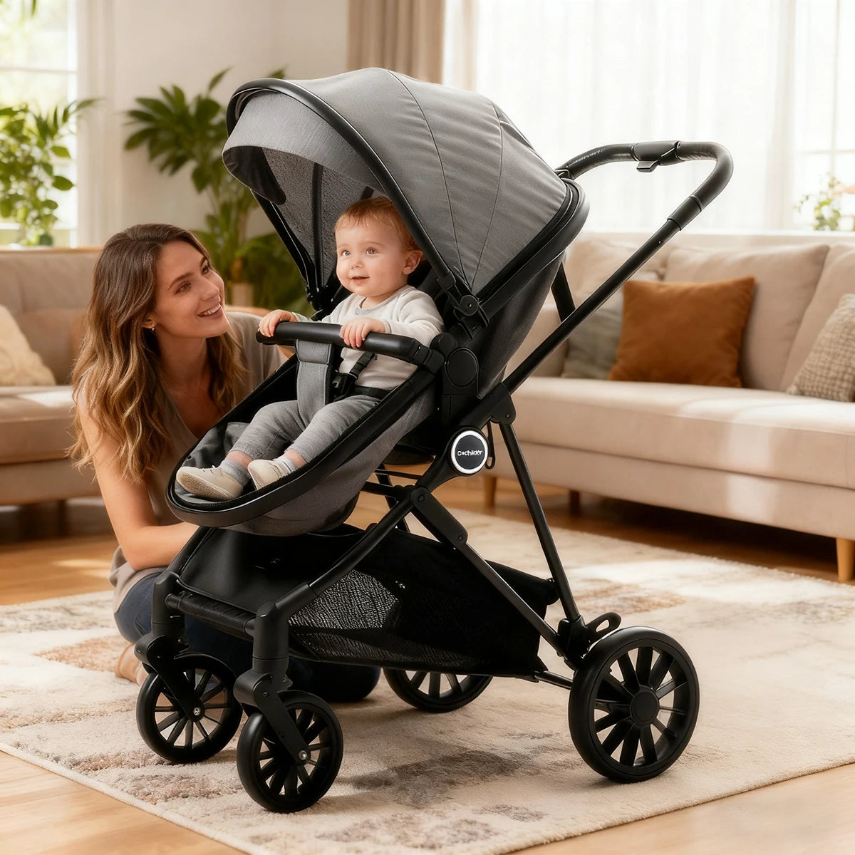 Cochecito alto para bebés, cochecito 2 en 1 para recién nacidos, cochecito plegable para exteriores, empuje bidireccional, regalo de Navidad