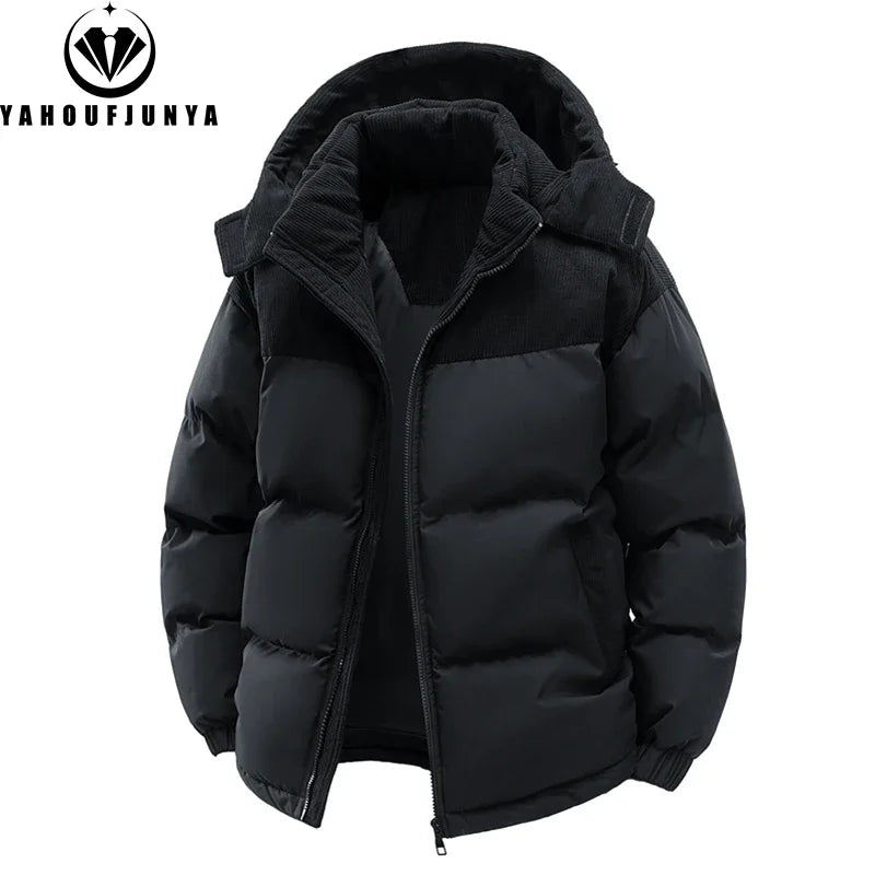 Veste coupe-vent à capuche perfectionnée pour hommes, parkas monochromes, vêtements d'extérieur chauds décontractés pour hommes, mode extérieure, automne, hiver