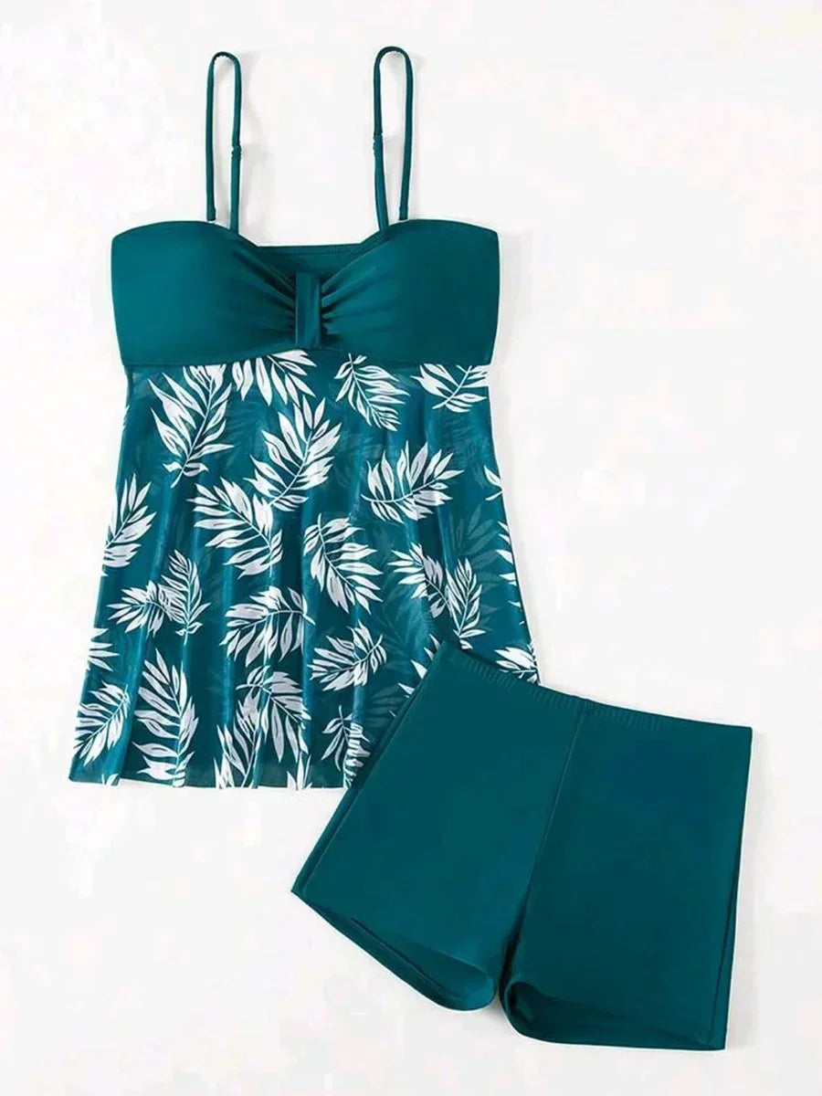 Maillot de Bain Fendu Femme 2024 — Robe Courte Sexy, Taille Haute, Maille Imprimée, Plage