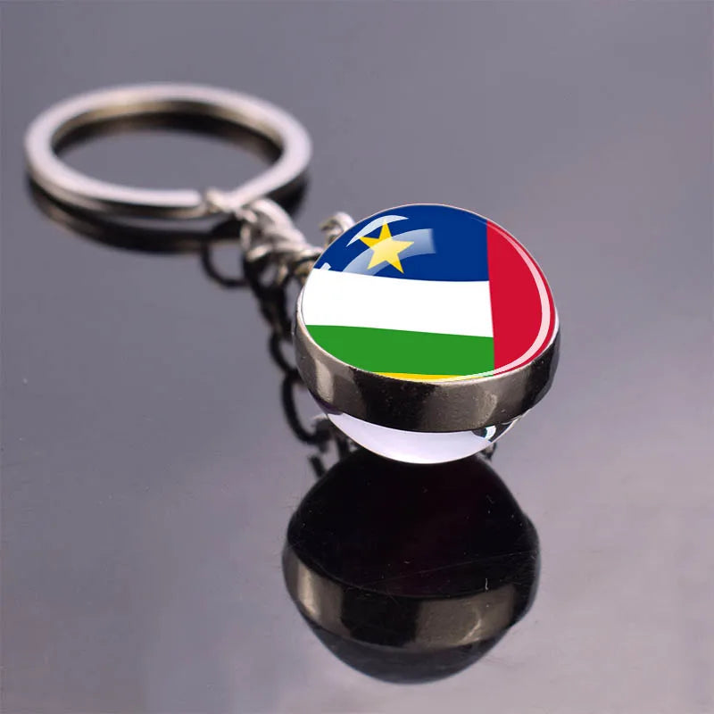 African Flag Keychain, Algeria, Somalia, Tunisia, Morocco, Egypt, National Flag, Double-sided Glass Ball Pendant, Gift