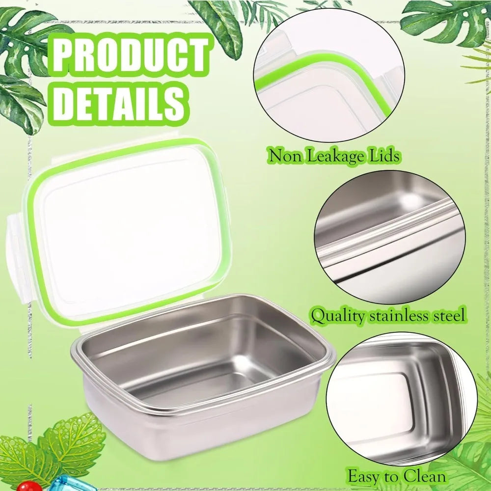 Food Grade 304 Stainless Steel Bento Box, Lunch Box, Food Storage Container, Leak-Proof Silicone Lid, Dishwasher Safe, 1/3 pieces