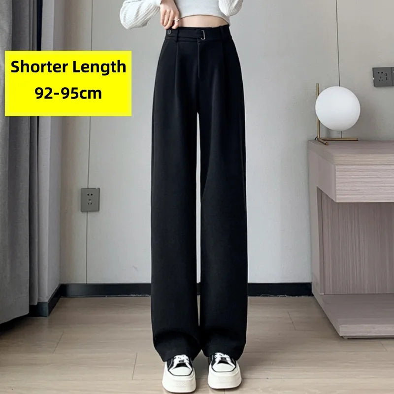 Seoul Autumn/Winter Thickened Wool Casual Loose Full Length Trousers 2025 New Button High Waist Chic Wide Leg Pants Women
